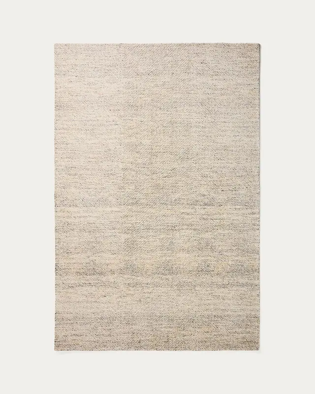 Teppich Lenuo aus Wolle und Baumwolle mit Jacquardmuster in Écru 160 x 230 cm