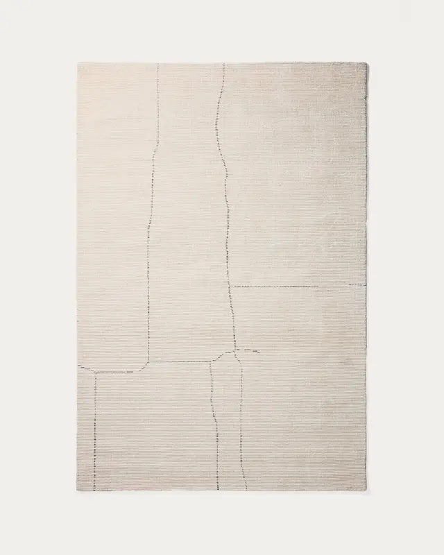 Teppich Lisdan aus Synthetikfasern in Ecru mit grafischem Muster in Grün, 160 x 230 cm