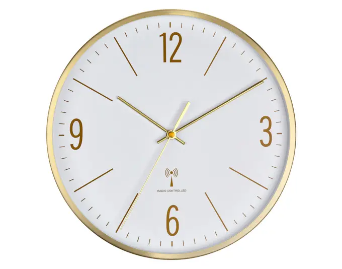 TFA Funk-Wanduhr Metallrahmen gold analog ø 30 cm