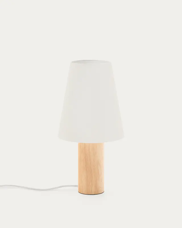 Tischlampe Marga aus massivem Gummibaumholz mit naturfarbenem Finish