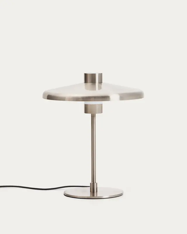 Tischlampe Nuvira aus hellgrauem gebürstetem Metall