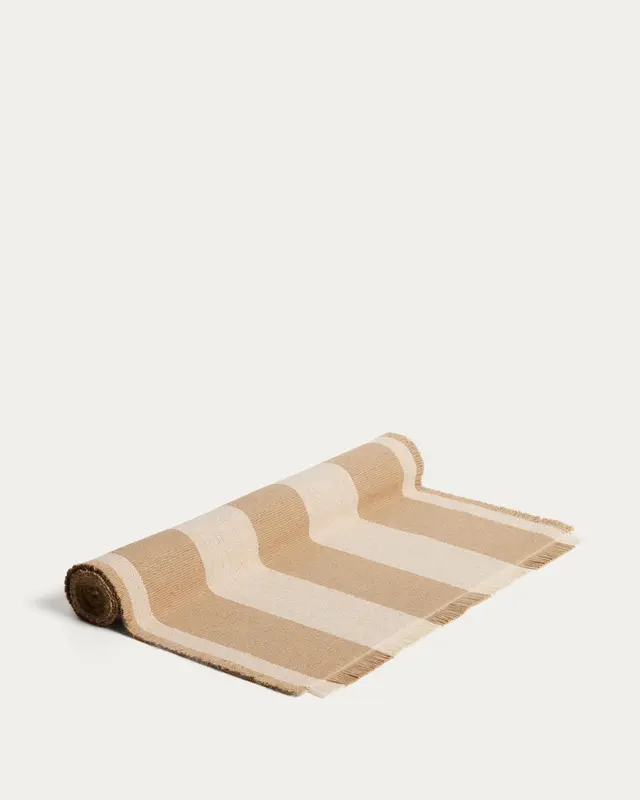 Tischläufer Daltan aus Baumwolle und Jute, beige gestreift, 50 x 150 cm