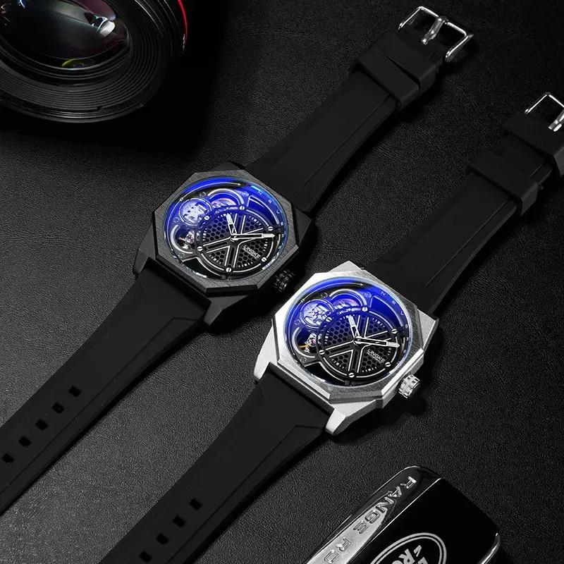 Tonneau Skelett Quarz Armbanduhr