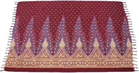 TR-50 Pfauenfeder Bordeaux Lunghi Sarong Tuch 160x115cm