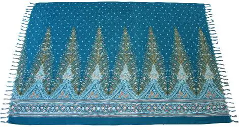 TR-52 Pfauenfedern türkis Lunghi Sarong Tuch 160 x 115cm