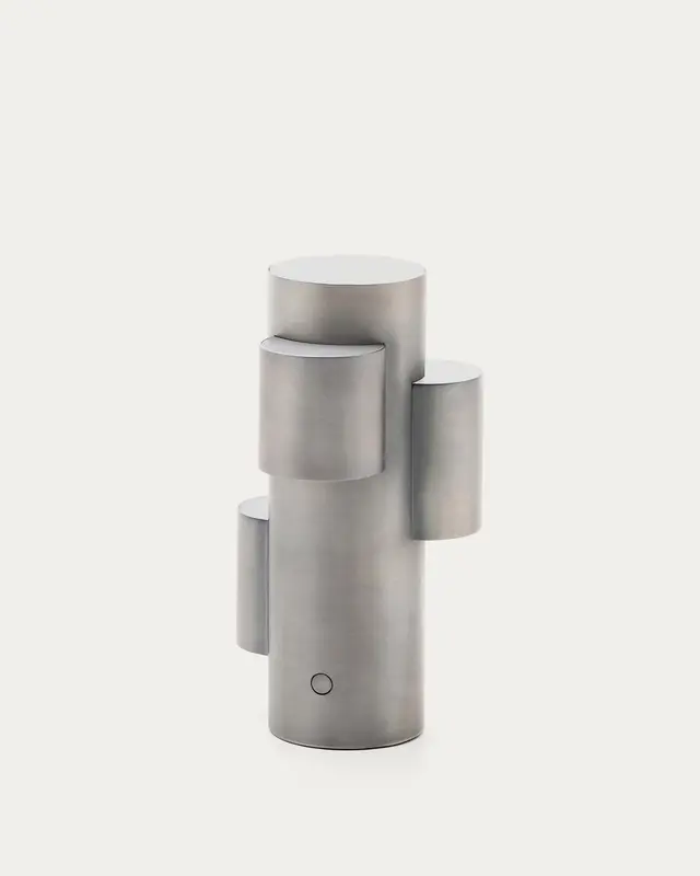 Tragbare LED-Tischlampe Adrina aus hellgrauem Metall mit gebürstetem Finish