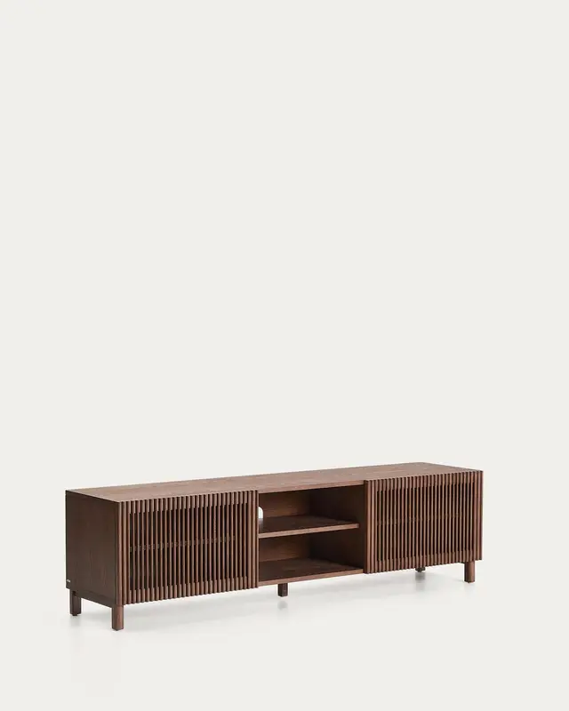 TV-Möbel Beyla mit 2 Türen aus Eschenfurnier und Massivholz aus Esche mit nussbaumfarbenem Finish 180 x 49,5 cm FSC 100%