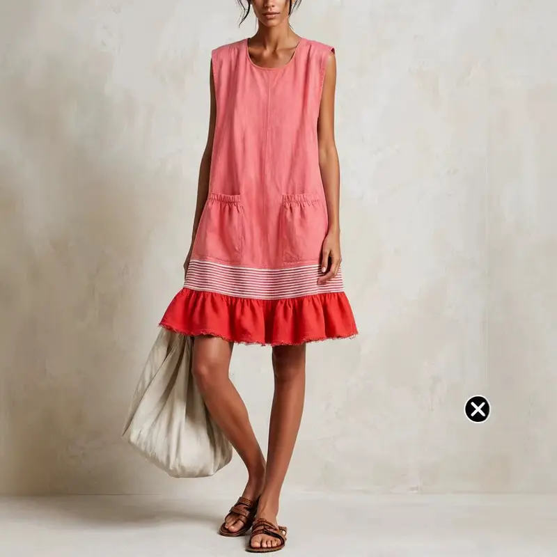U-Hals Kleid mit Taillenübergang