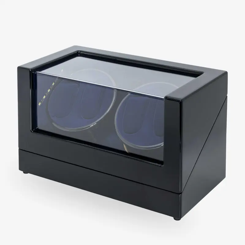 Uhrenbeweger «Kubus» 2/4 Piano Black / Blau Samt LED