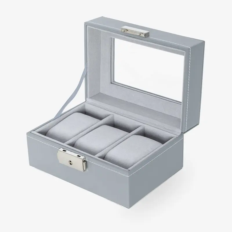 Uhrenbox für 3 Uhren PU Grey / Grey Samt