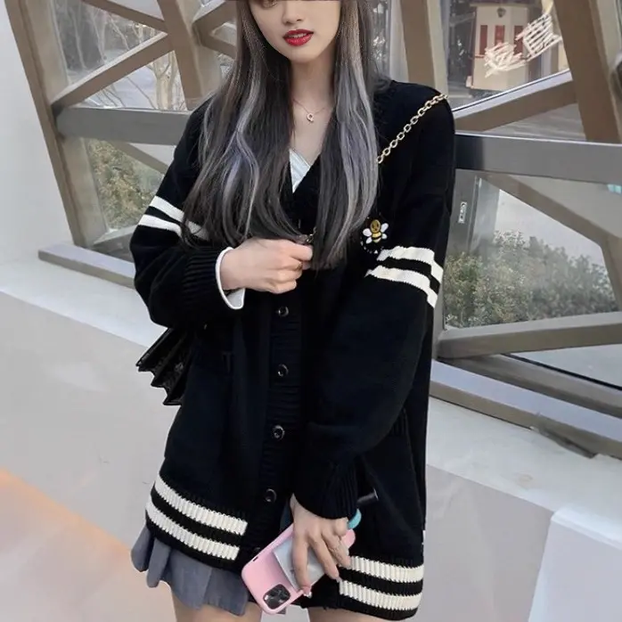 V-Ausschnitt Colorblock Streifen Pullover
