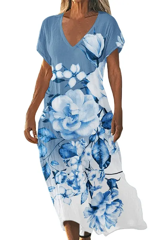 V-Ausschnitt Freizeitkleid Kurzarm
