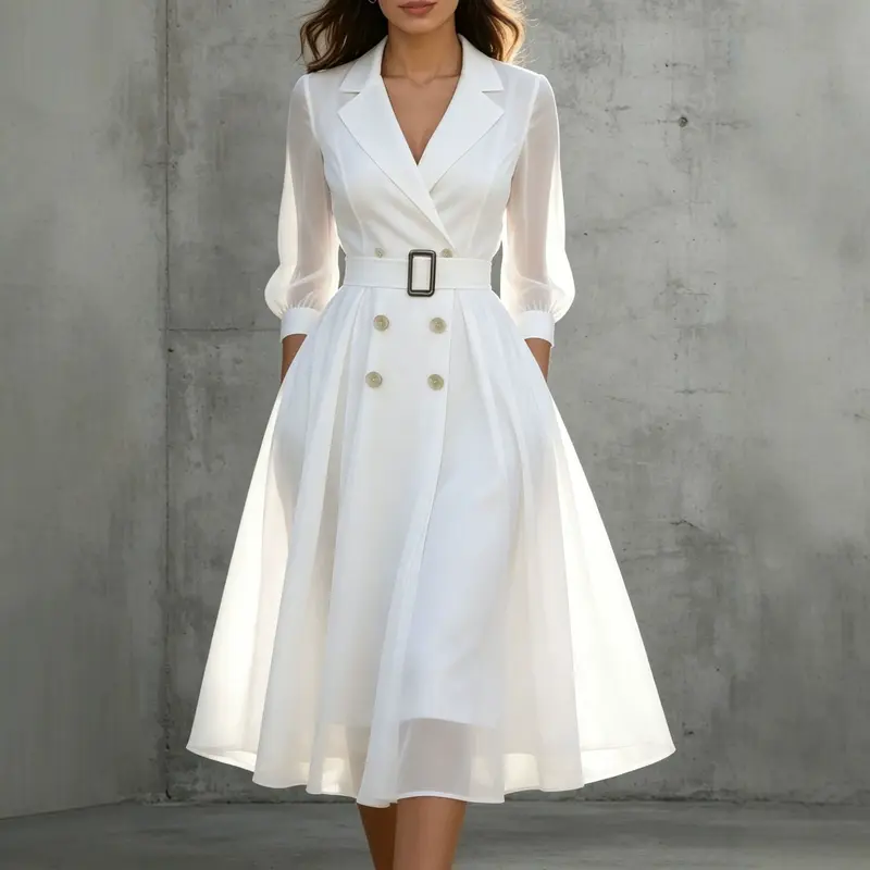 V-Ausschnitt Kleid mit Taillengürtel