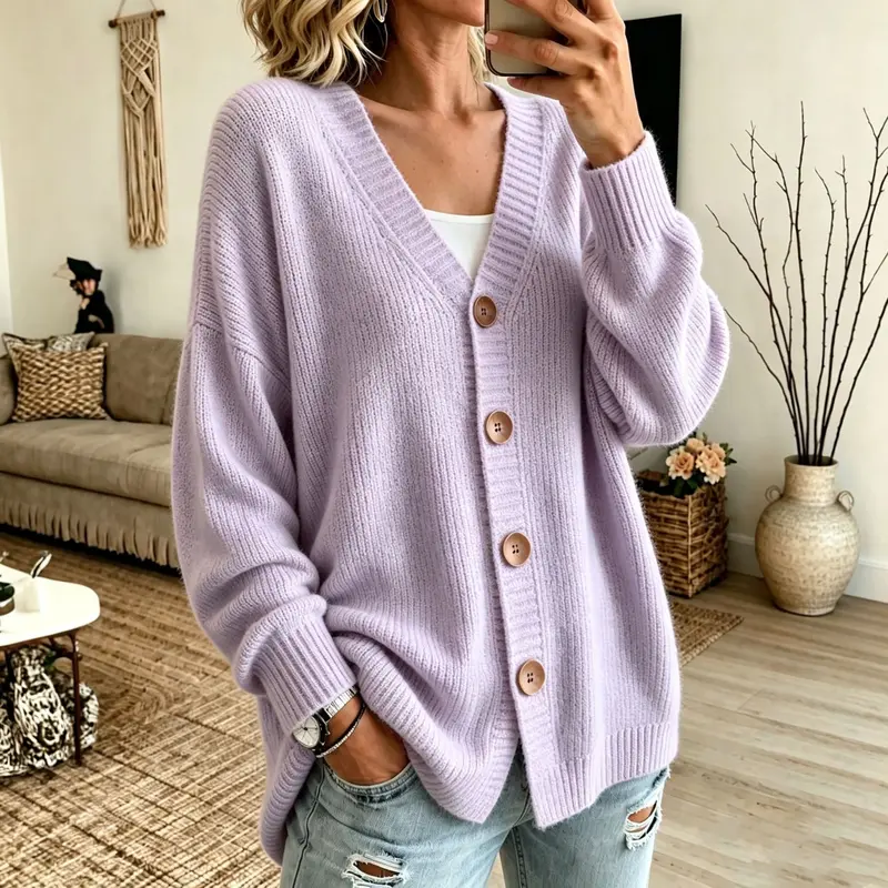 V-Neck Strick-Cardigan mit Knopfleiste