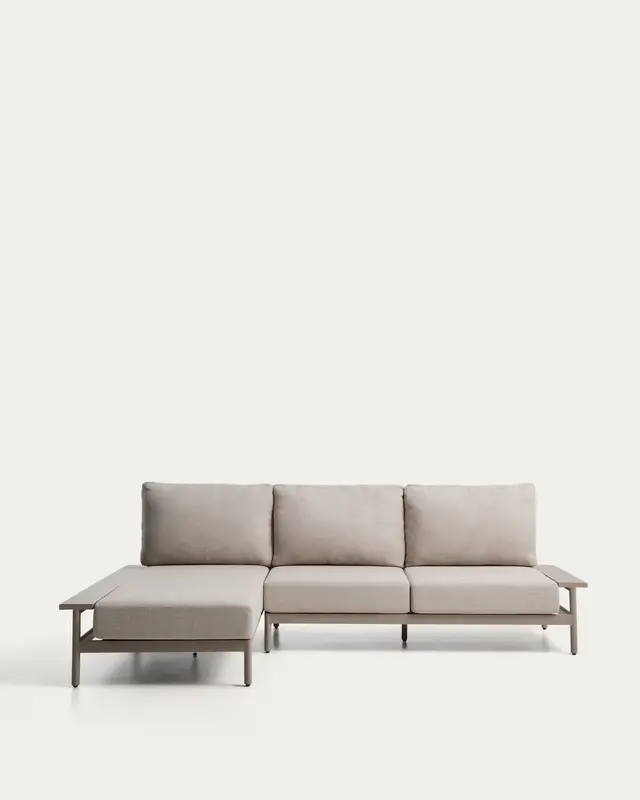 Vathi 3-Sitzer-Sofa aus Aluminium mit linker Chaiselongue in Taupe 250 x 159 cm
