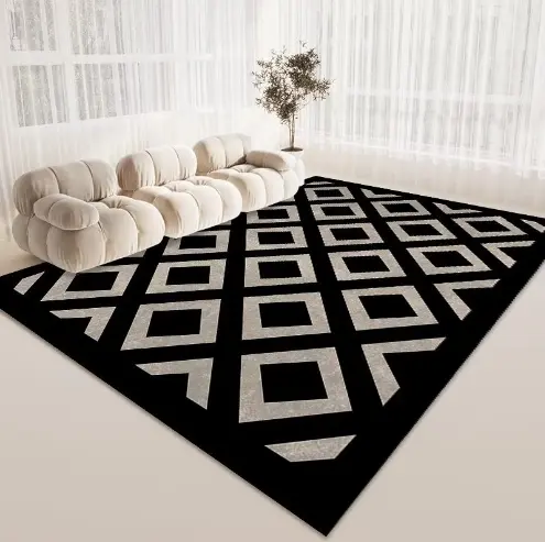 Velour-Teppich schwarz-weiss