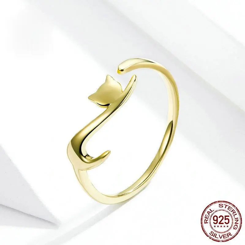 Verstellbarer offener Goldring mit Katzen-Design