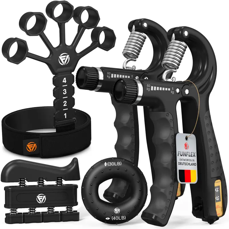 Verstellbares Hand- und Fingertrainings-Set 5-teilig, 5er Set Schwarz