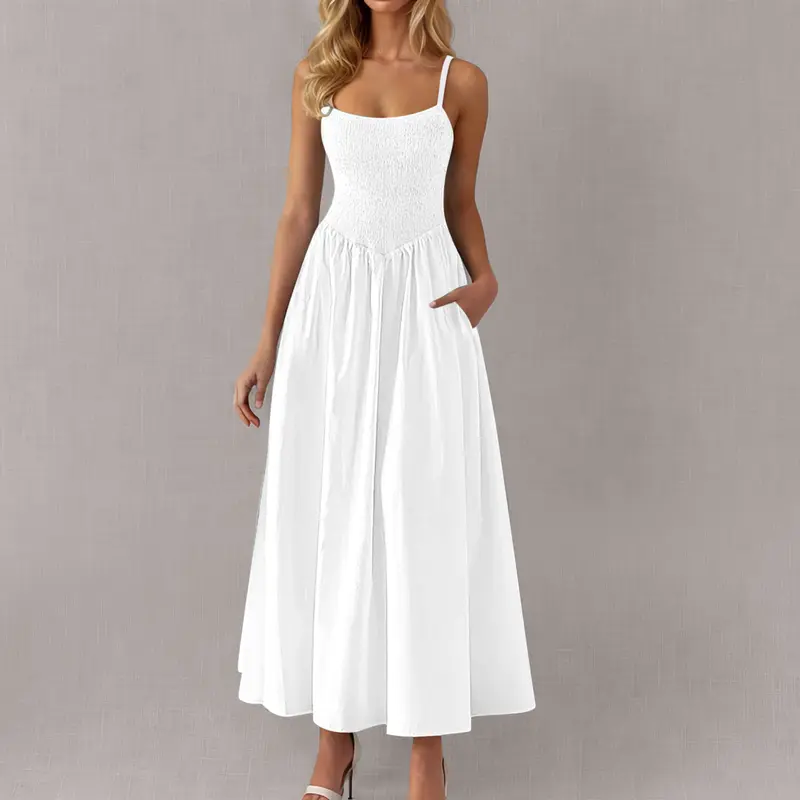 Verstellbares Rüschen-Trägerkleid mit Taschen