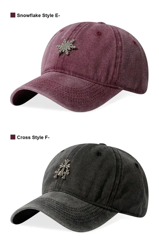 Vintage Baseball-Cap mit Strass-Schneeflocke – verstellbar, Unisex (6 Farben)