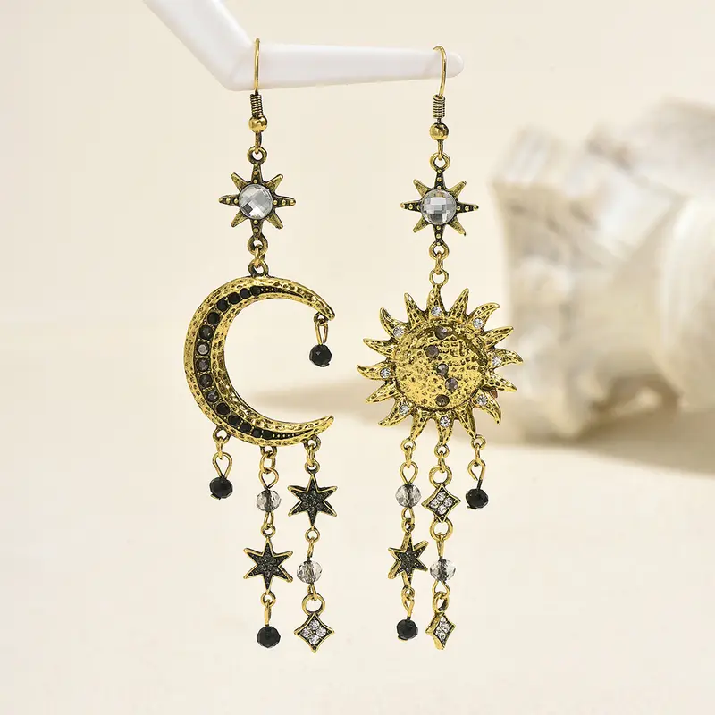 Vintage-Ohrringe Sonne & Mond mit Strass