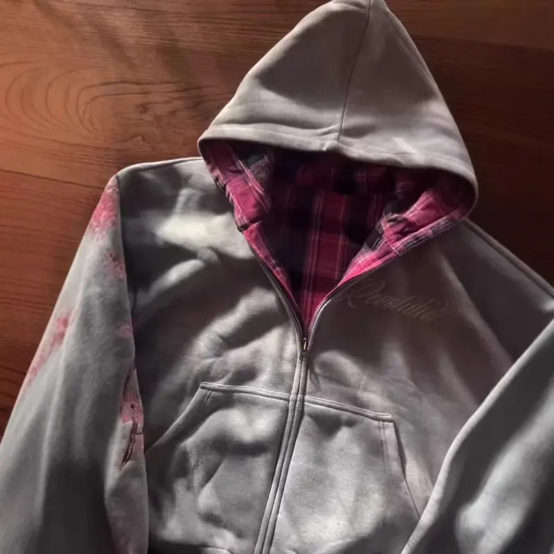 Vintage Patchwork Hoodie mit Stickerei