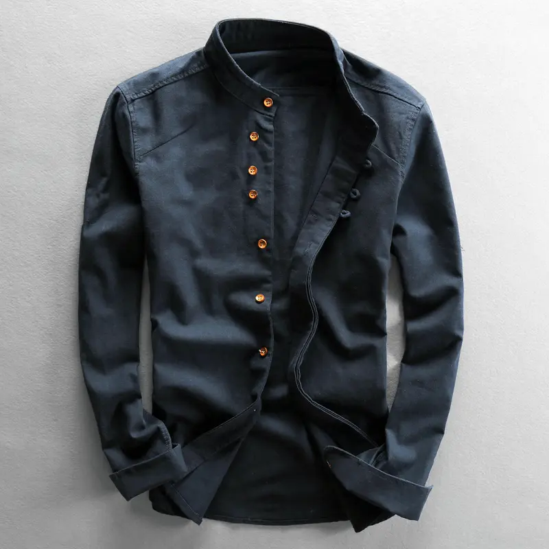 Vintage Slim-Fit Hemd mit Mandarin-Kragen