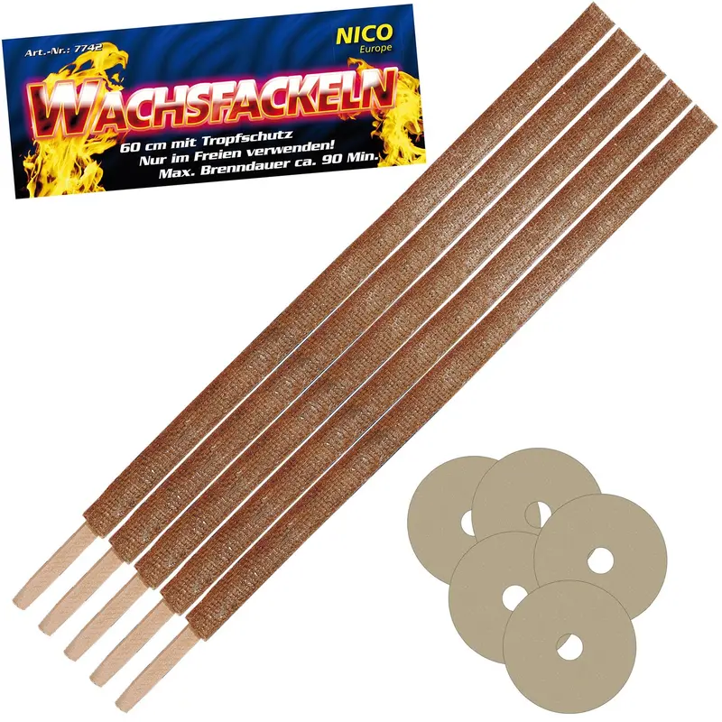 Wachsfackeln im 5er Beutel 60 cm