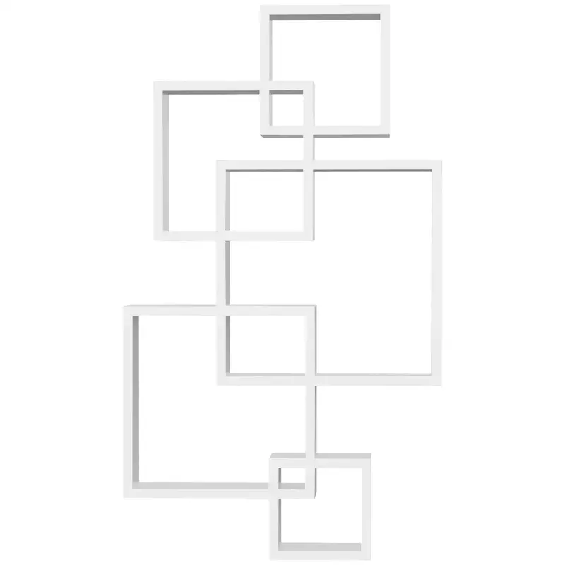 Wandregal, Schweberegal, 5 Regale, Massivholz, Weiss
