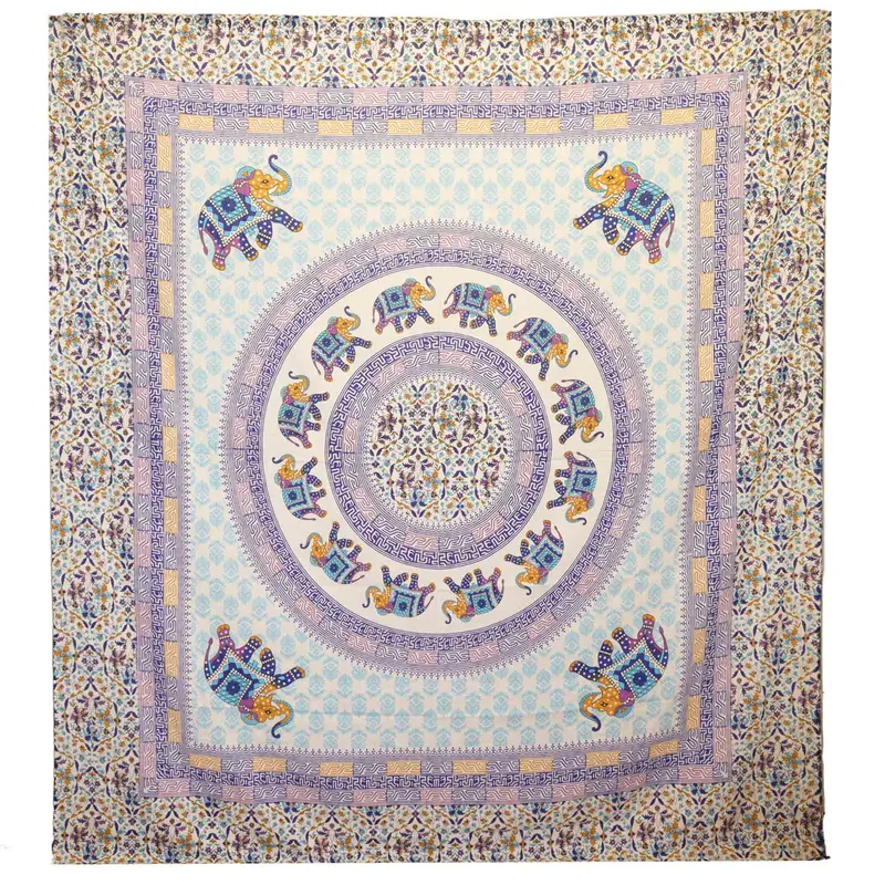 Wandteppich Ritualtuch 212 x 193 - Elefanten-Mandala - türkis/blau