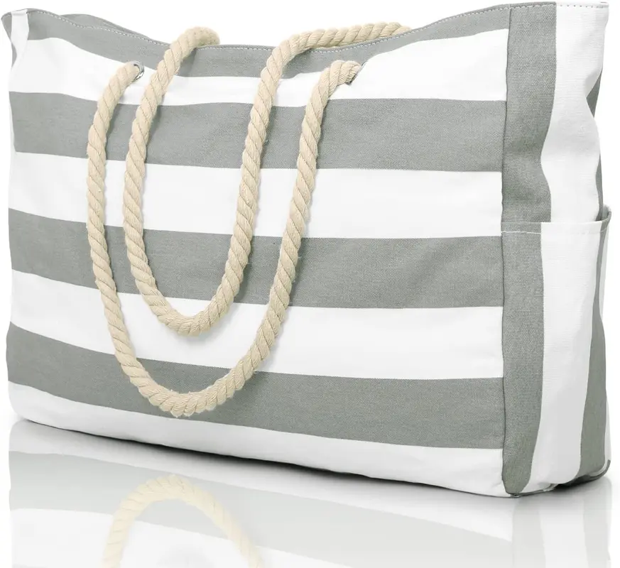 Wasserdichte Strandtasche mit Reissverschluss, Hellgrau