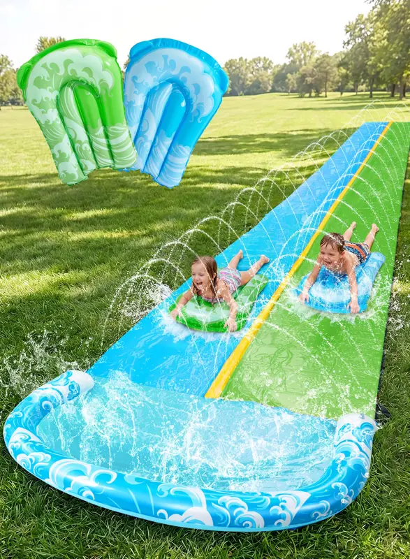 Wasserrutsche mit Bodyboards und Sprinkler, 685,8 cm Blau, Grün