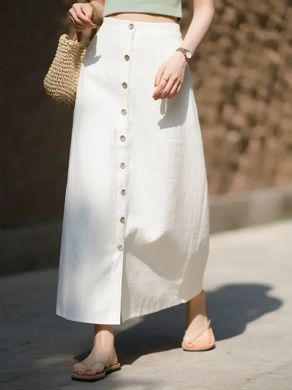 Weisser High-End Leinenrock für Damen