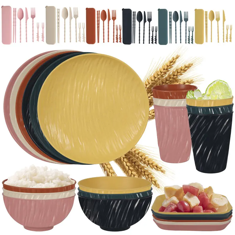 Weizenstroh Geschirr Set Outdoor