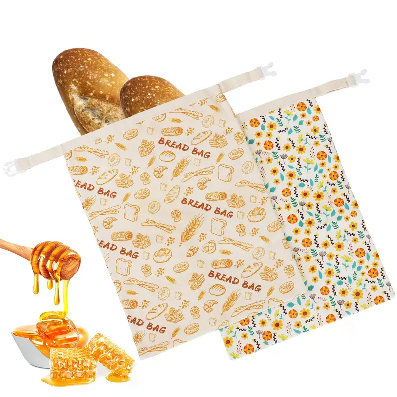 Wiederverwendbare Bienenwachs-Brotbeutel, 2 Stück