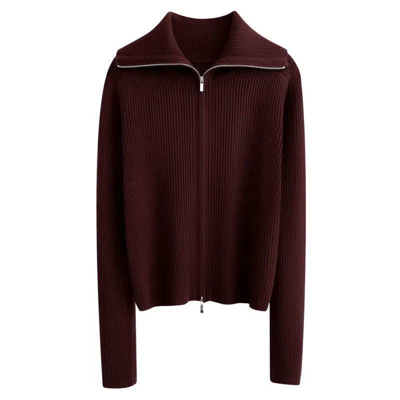 Woll-Cardigan mit Revers und Doppelreissverschluss