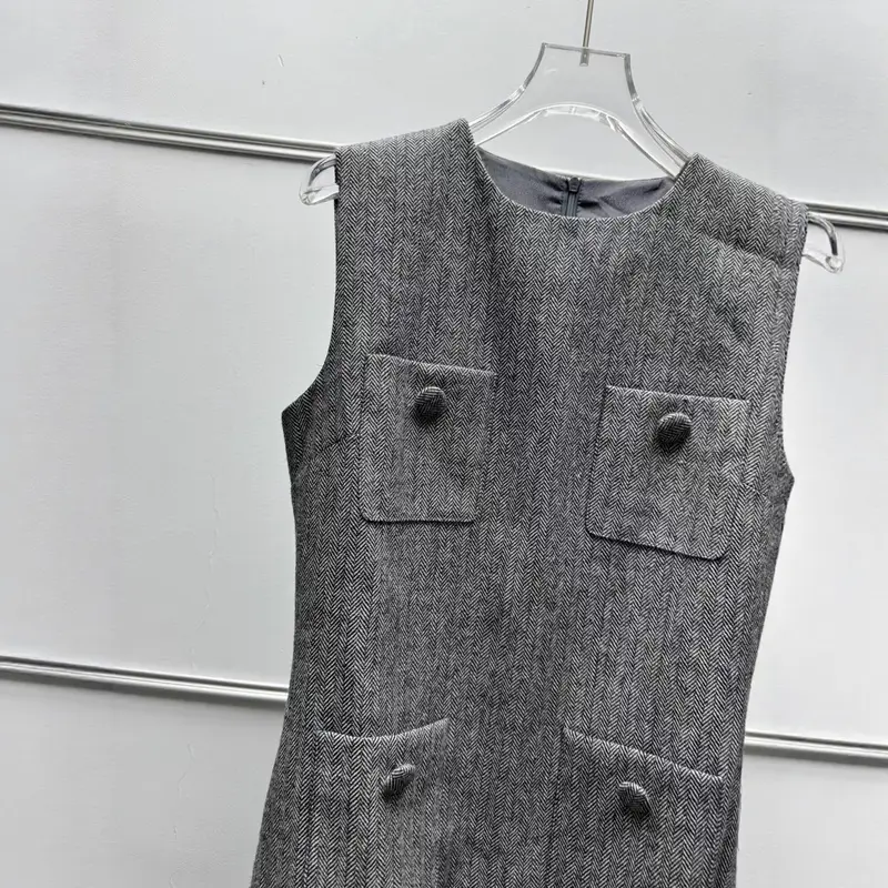 Woll-Tweed Charme-Style Slipkleid ohne Ärmel