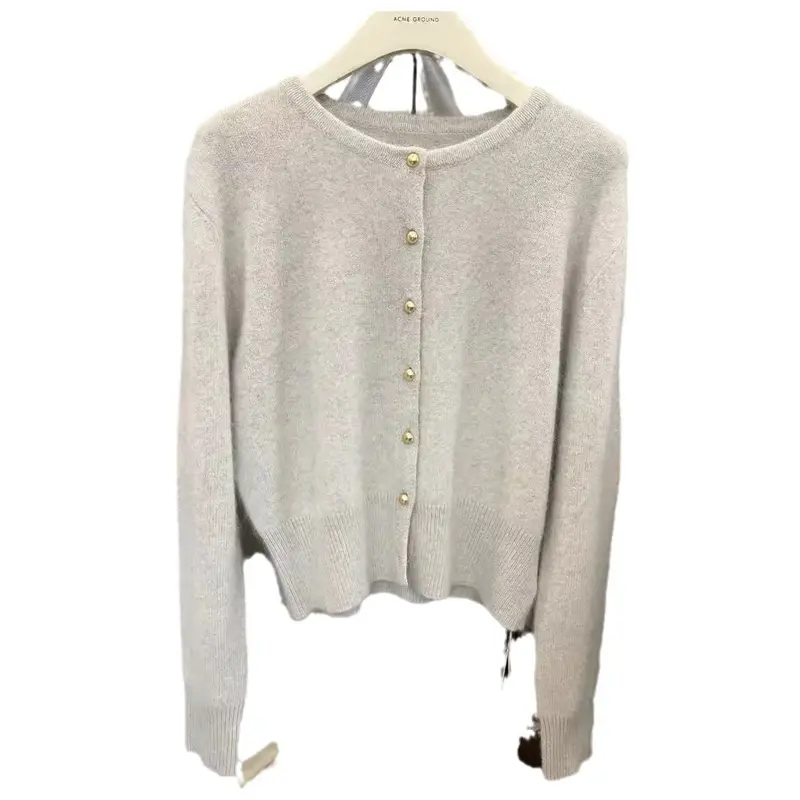 Wollstrick-Cardigan mit Rundhals & Goldknöpfen