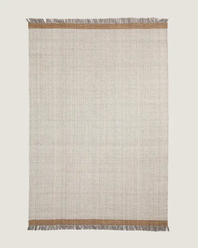 Wollteppich Brina mit Jacquard-Fischgrätmuster, beige, 300 x 200 cm