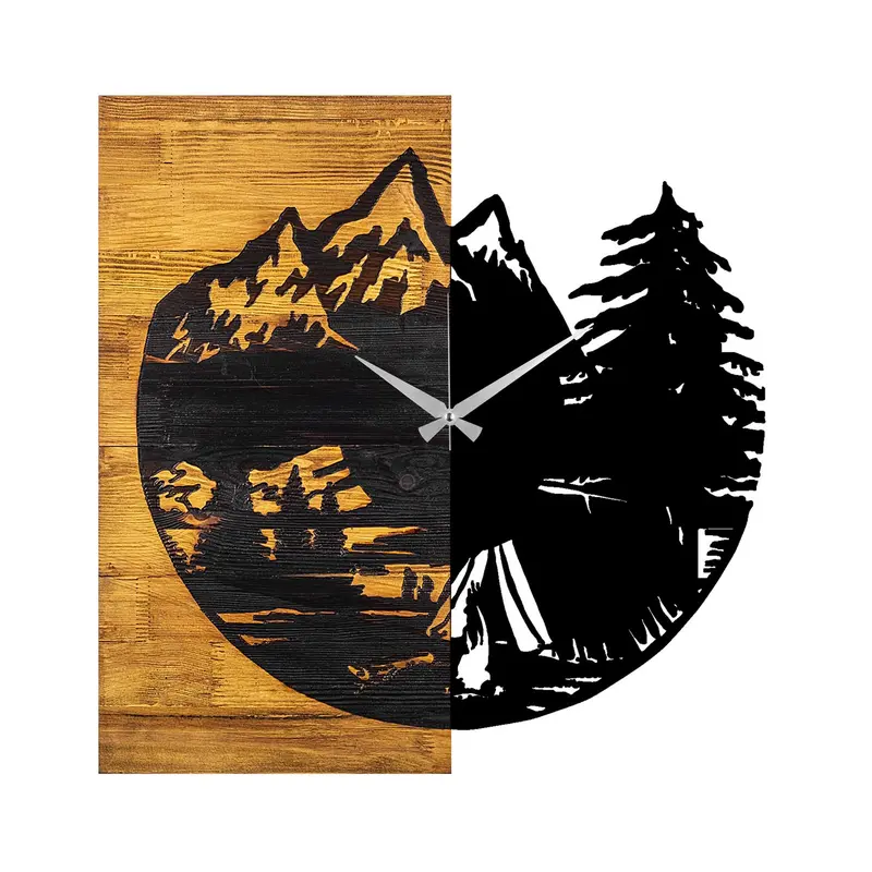 Wooden Clock 19 Wanduhr - Walnuss Schwarz