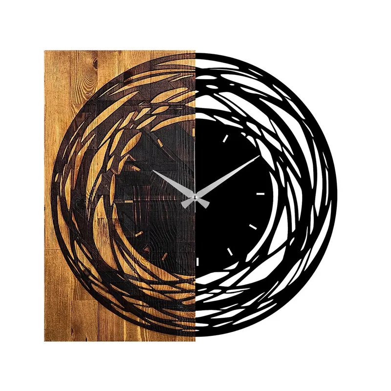 Wooden Clock 39 Wanduhr - Lichtwalnuss Schwarz