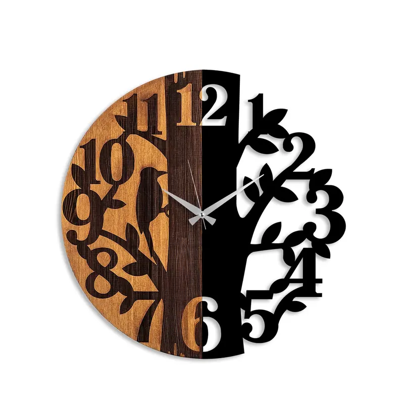 Wooden Clock Wanduhr - Walnuss Schwarz