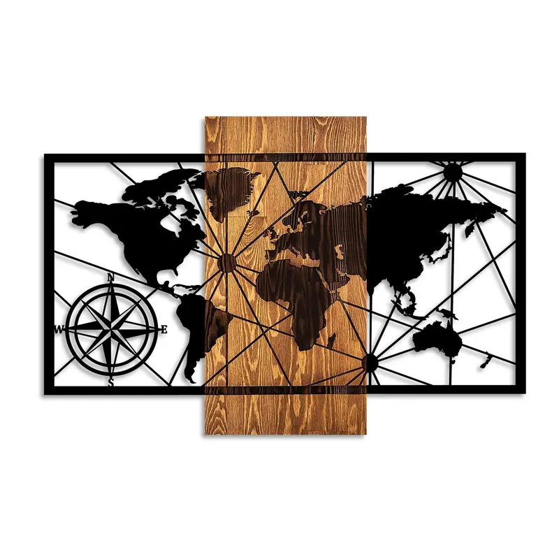 World Map 3 Wanddeko - Walnuss Schwarz