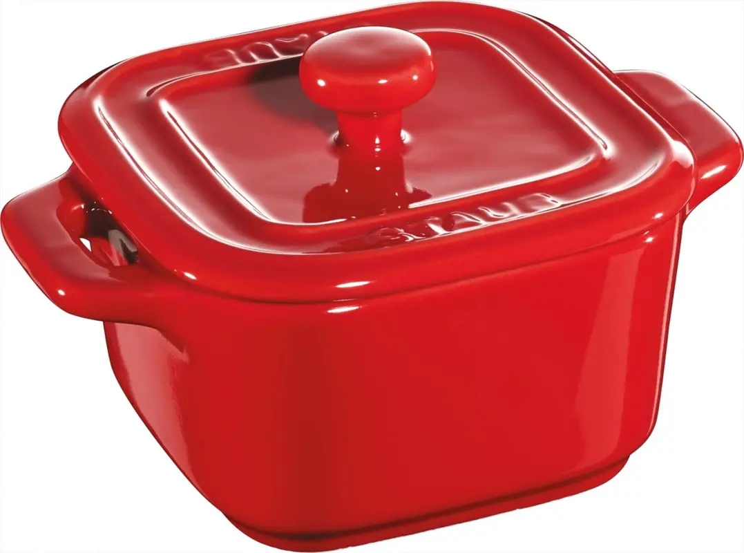 XS Mini Cocotte Set 2-tlg., quadratisch, Kirsch-Rot, Keramik