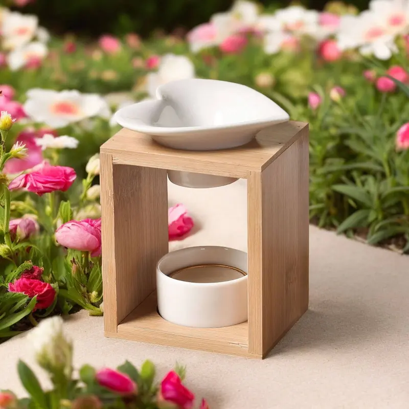 Zen'Arome - Duftwachsschmelzer – Kerzenhalter aus Keramik und Bambus Duftplampe Aromalampe